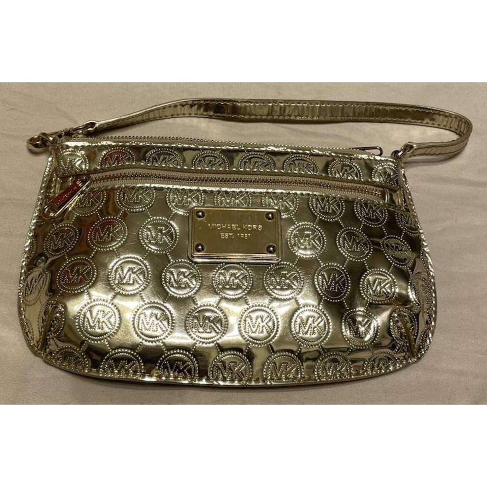 Michael Kors Gold Iridescent Clutch Purse Wallet Carry All Wristlet‎